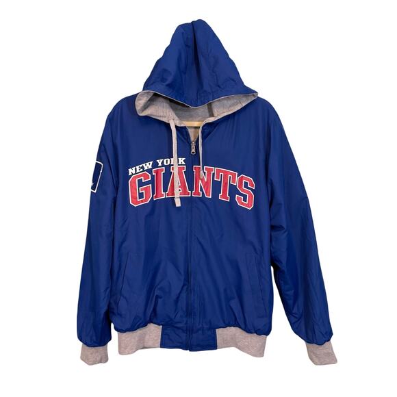 New York Giants NFL Hoodie Jacket Mens M Blue Gray Full Zip Hooded Reversible - Picture 1 of 13
